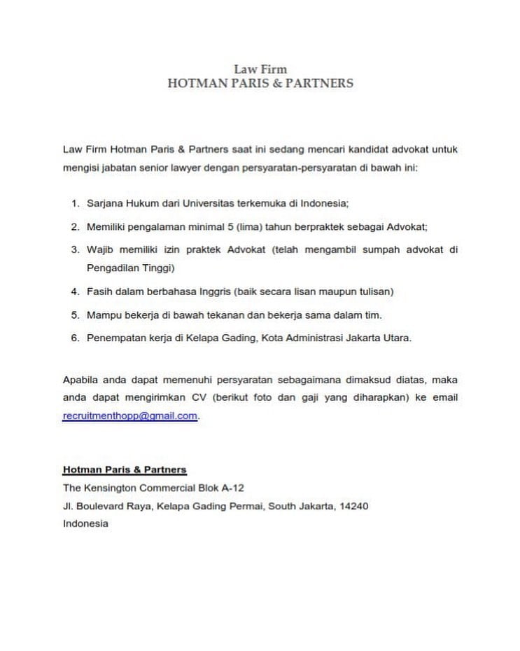 Kantor Hukum Hotman Paris